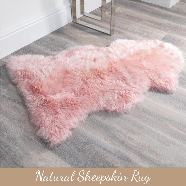 Genuine Rosa Pink Sheepskin Natural Silky Soft Fluffy Real Wool Rug
