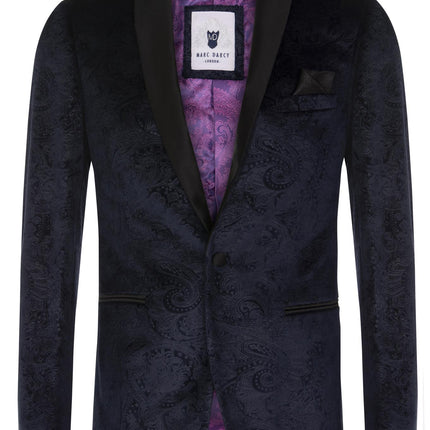 Mens Navy Velvet Paisley Blazer Dinner Jacket