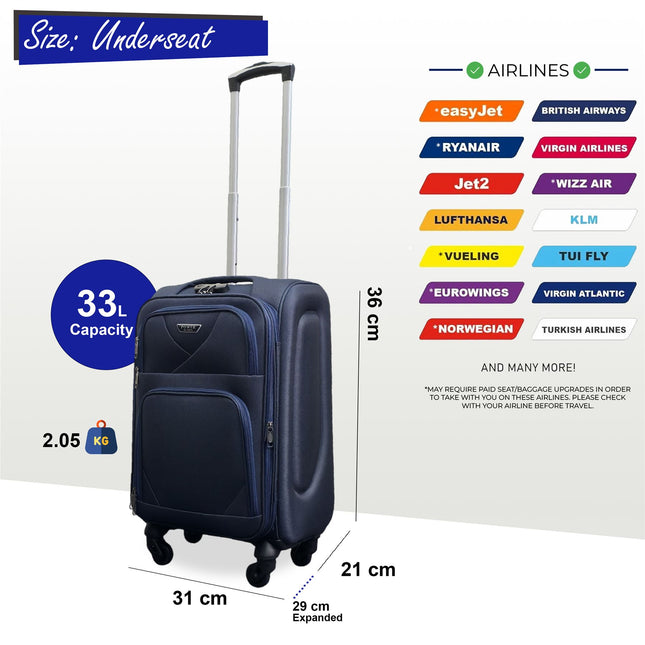 Soft Shell Lightweight Nylon Suitcase Set 4 Wheel Travel Case Holiday Bags