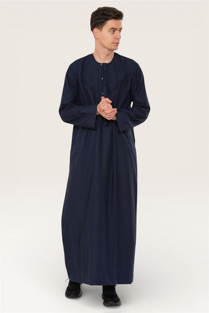 Men's Eid Navy Blue Moroccan Jubba Robe Djellaba Ramadan Eid Thobe - HM11