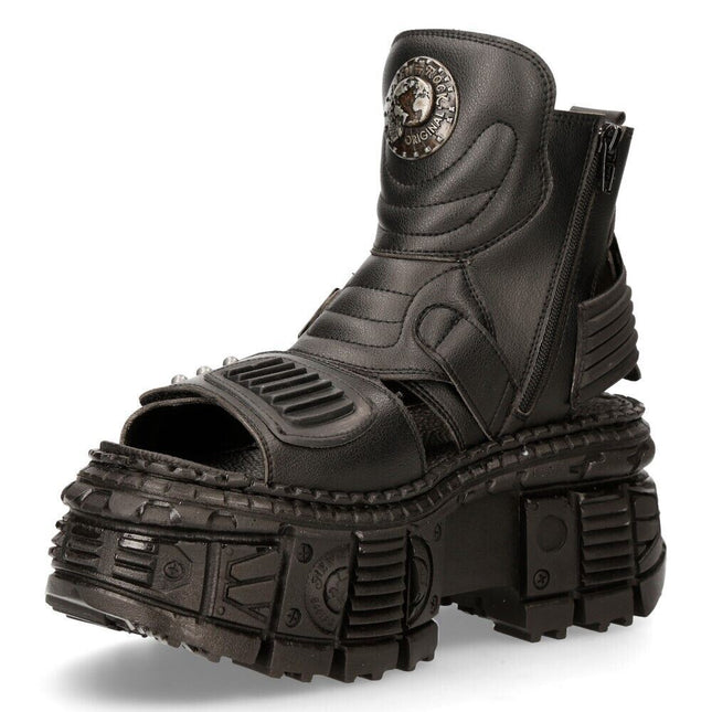 New Rock Black Vegan Leather Boot Sandals-BIOS106-V3