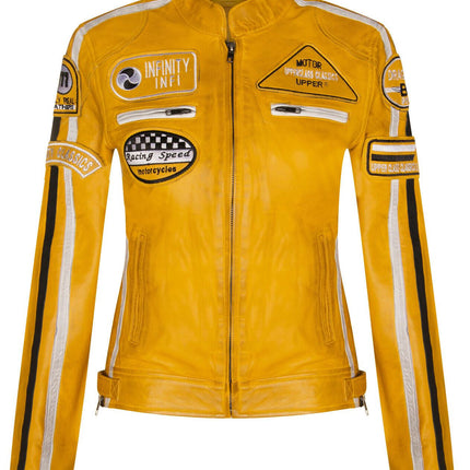 Womens Biker Racing Badges Leather Jacket-Eastleigh