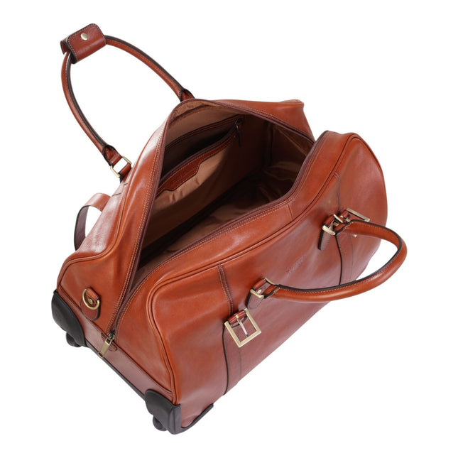 Genuine Leather Tan Wheeled Holdall Duffle Travel Cabin Bag - Holt