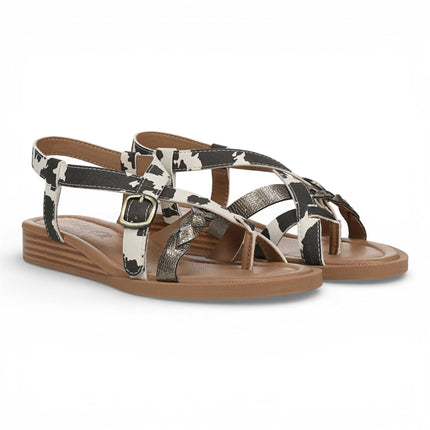 Blowfish Malibu Women's Black White Micro Wedge Strappy Sandals - April