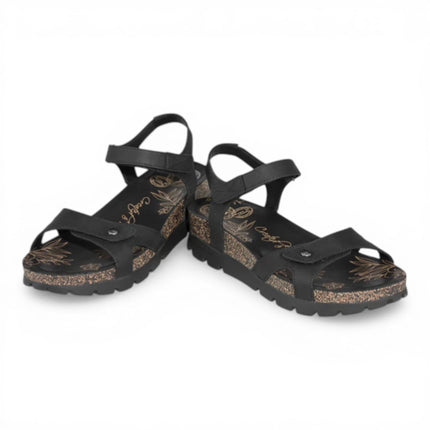 Panama Jack Women's Wedge Black Leather Platform Sandals -  Sulia B2