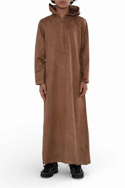 Kids Boys Hooded Eid Camel Brown Moroccan Jubba Robe Ramadan Eid Thobe - K-HM12