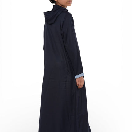 Kids Boys Navy Blue Eid Hooded Moroccan Thobe Robe Djellaba Ramadan Jubba- K-HM3
