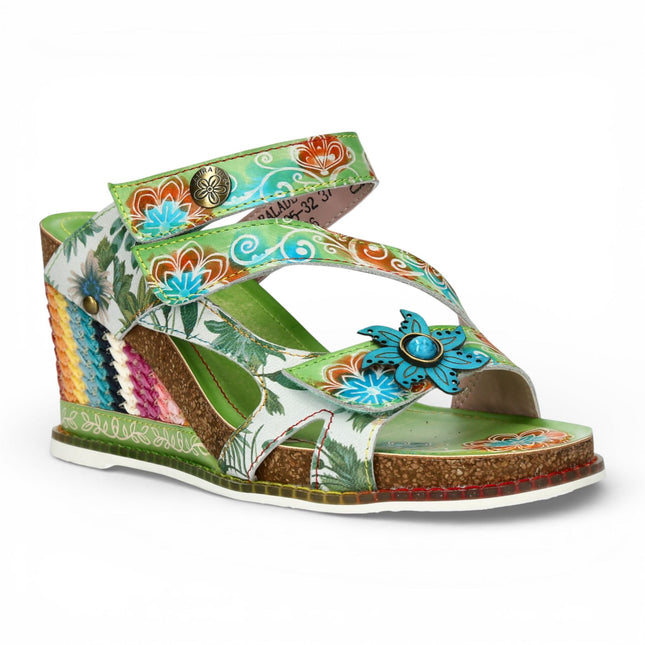 Laura Vita Women's Balade 32 Rose Pink Floral Leather Wedge Espadrille Sandals