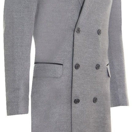 Mens 3/4 Long Double Breasted Grey Crombie Overcoat Wool Coat Peaky Blinders