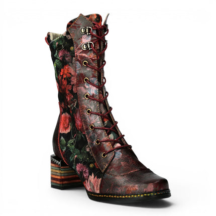 Laura Vita Women's Goth Victorian Floral Wine Leather High Lace-Up Boots - Ibcano-15