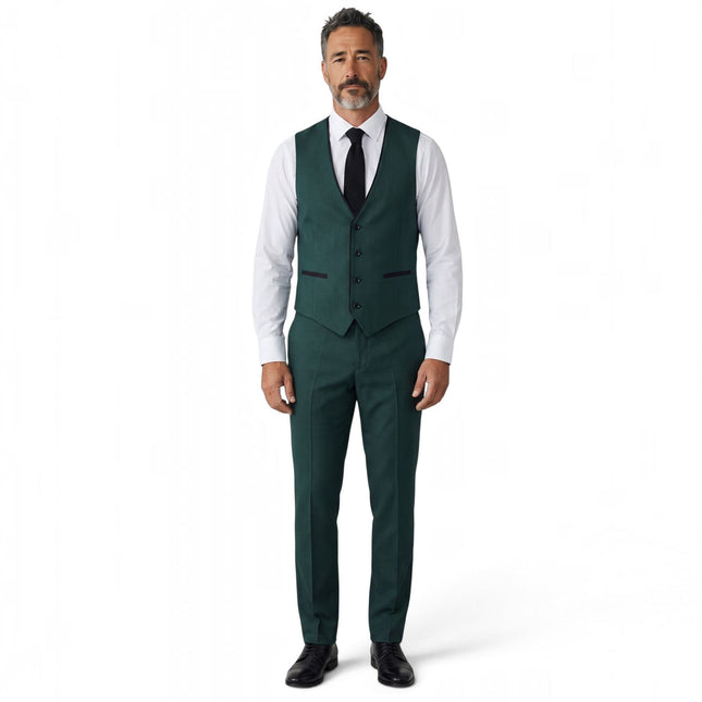Men's Green Formal 3 Piece Tailored Fit Plain Suit - IM4