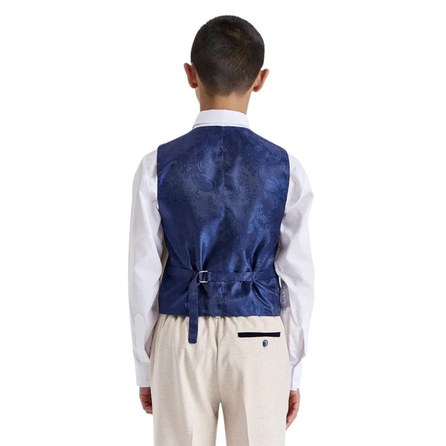 Boys Cream 3 Piece Check Formal Suit - Regent