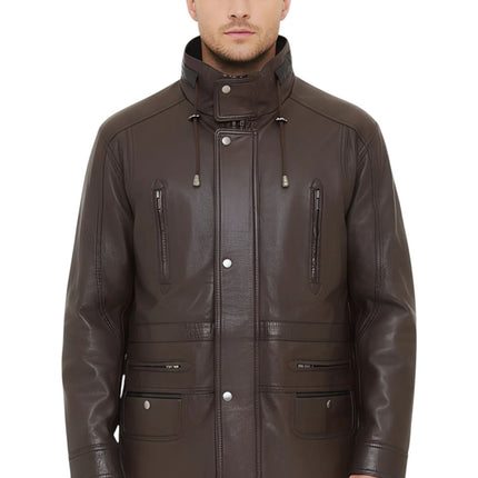 Mens Soft Italian Leather Parka Coat-Winnipeg