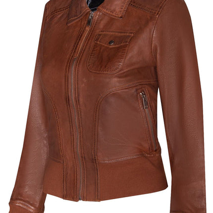 Womens Leather MA-1 Varsity Jacket-Ann Arbor