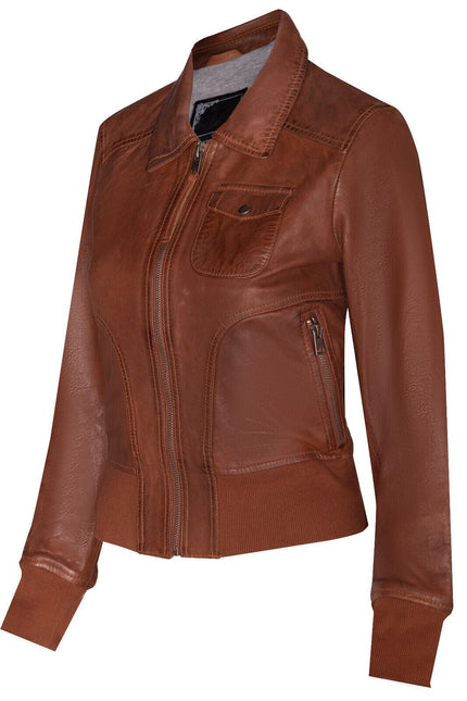 Womens Leather MA-1 Varsity Jacket-Ann Arbor