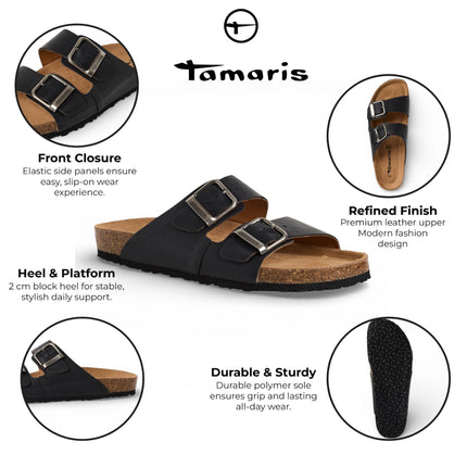 Tamaris Men's Black Leather Slip-On Footbed Slipper Sandals