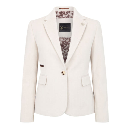 Women's Cream Tailored Fit Wool Blend Tweed Blazer