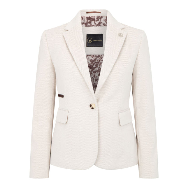 Women's Cream Tailored Fit Wool Blend Tweed Blazer