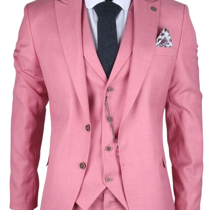 Men's 3 Piece Pink Tailored Fit Party Suit Race Day