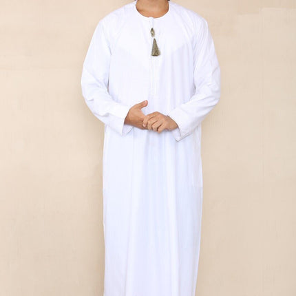 Mens White Thobe Jubba Saudi Islamic Arab Eid Emirati Kaftan Jubbah Tassel Robe
