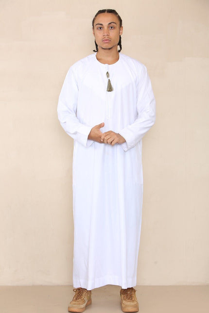 Mens White Thobe Jubba Saudi Islamic Arab Eid Emirati Kaftan Jubbah Tassel Robe