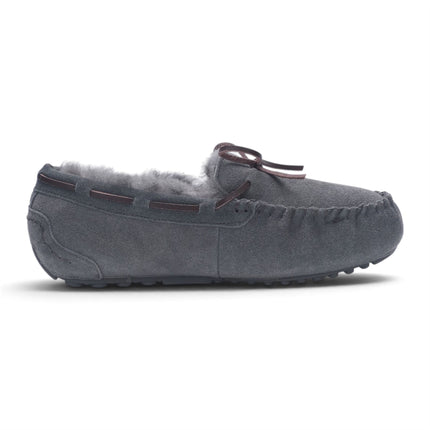 Women's Grey Genuine Sheepskin Moccasin Winter Slippers - Aspen