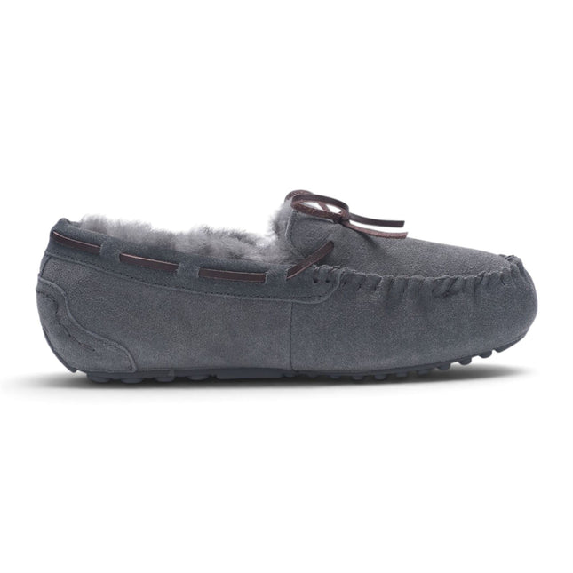 Women's Grey Genuine Sheepskin Moccasin Winter Slippers - Aspen