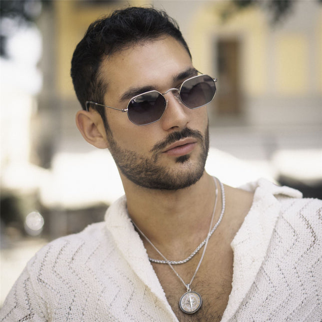 De-Gamme Silver Retro Rectangle Polarized Sunglasses - Napoli