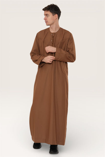 Men's Eid Camel Brown Moroccan Jubba Robe Djellaba Ramadan Eid Thobe - HM11