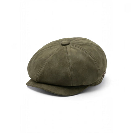 Men's Olive Suede Vintage 8-Panel Classic Gatsby Baker Boy Hat - MHT-1
