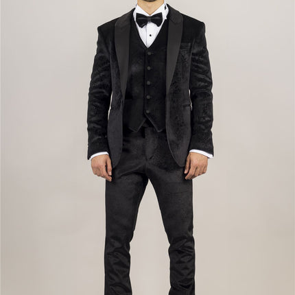Men's Black 3 Piece Velvet Wedding Tuxedo Formal Suit