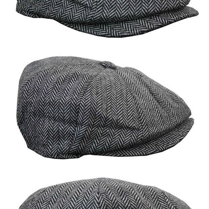 Mens Peaky Blinders Grey Tweed Gatsby Flat Baker Hat