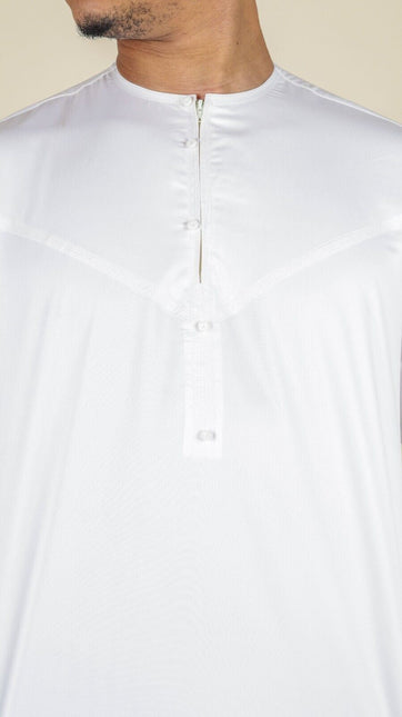 Men's White Thobe Robe Satin Emirati Islamic Jubba Eid Regular Fit