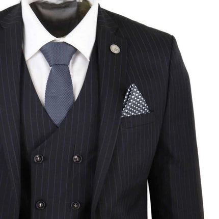 Men's 3 Piece Black Pinstripe Retro Suit