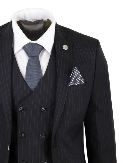 Men's 3 Piece Black Pinstripe Retro Suit