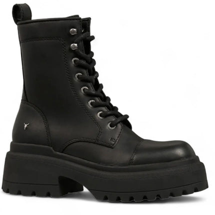 Windsorsmith Womens Black Leather Chunky Platform Combat Boots - Destroy