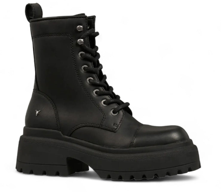 Windsorsmith Womens Black Leather Chunky Platform Combat Boots - Destroy