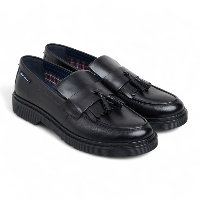 Ben Sherman Men's Black Leather Tassel Loafer Shoes - Dudley