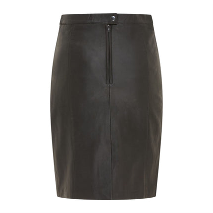 Women's Black Leather Biker Pencil Long Midi Skirt - Avery