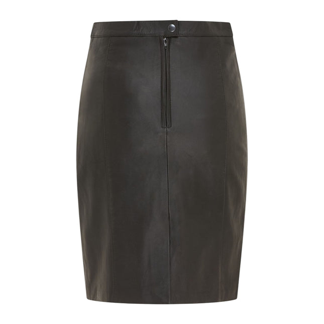 Women's Black Leather Biker Pencil Long Midi Skirt - Avery