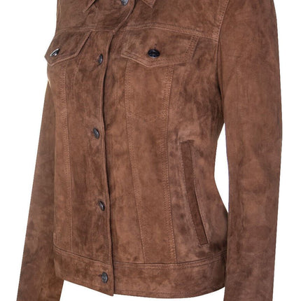 Womens Goat Suede Trucker Jeans Jacket-Astoria