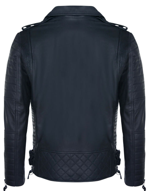 Mens Slim-Fit Double Zip Brando Leather Biker Jacket-Cairo