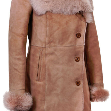 Womens Suede Merino Shearling Coat with Toscana Collar-Hanoi