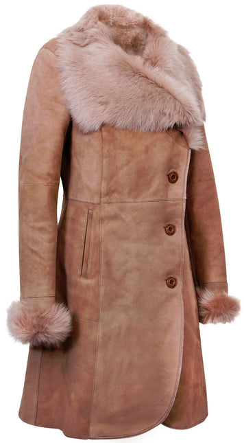 Womens Suede Merino Shearling Coat with Toscana Collar-Hanoi
