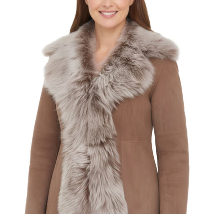 Women's Taupe Sheepskin Toscana Shearling Suede Leather Jacket - Noiré