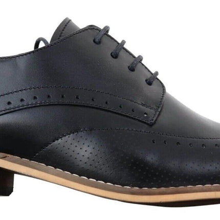 Mens Classic Oxford Brogue Shoes In Perforated Black Leather
