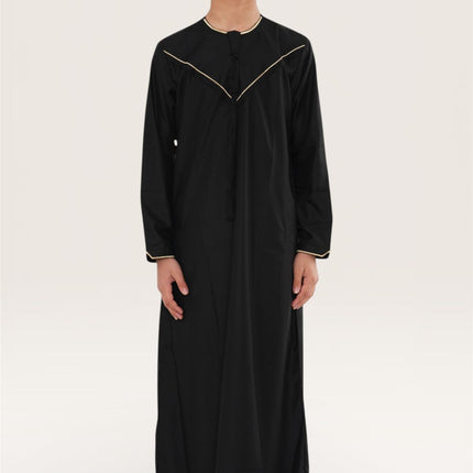 Kids Boys Ramadan Black Moroccan Jubba Robe Djellaba Eid Thobe - K-TT-006