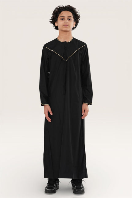 Kids Boys Ramadan Black Moroccan Jubba Robe Djellaba Eid Thobe - K-TT-006