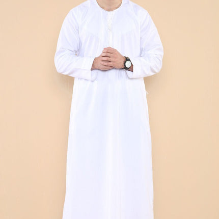 Mens White Thobe Jubba Saudi Islamic Arab Eid Emirati Kaftan Jubbah Tassel Robe