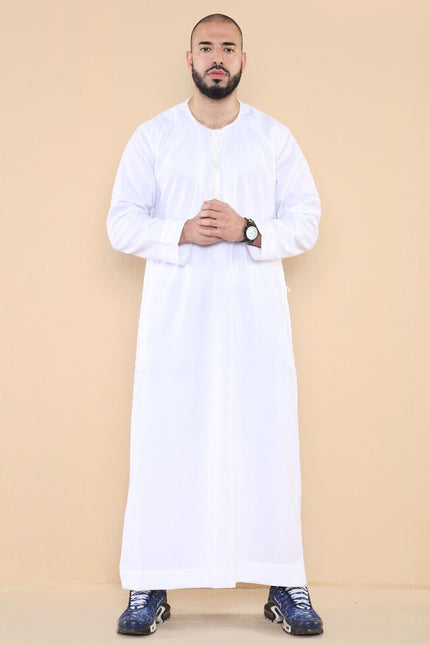 Mens White Thobe Jubba Saudi Islamic Arab Eid Emirati Kaftan Jubbah Tassel Robe